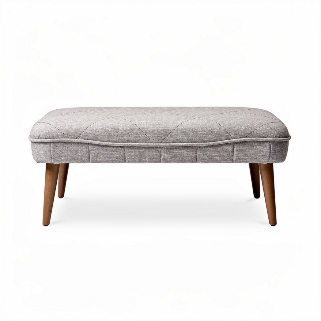 Pouf en tissu gris clair 90 x 45 x 40 cm avec pieds en bois naturel