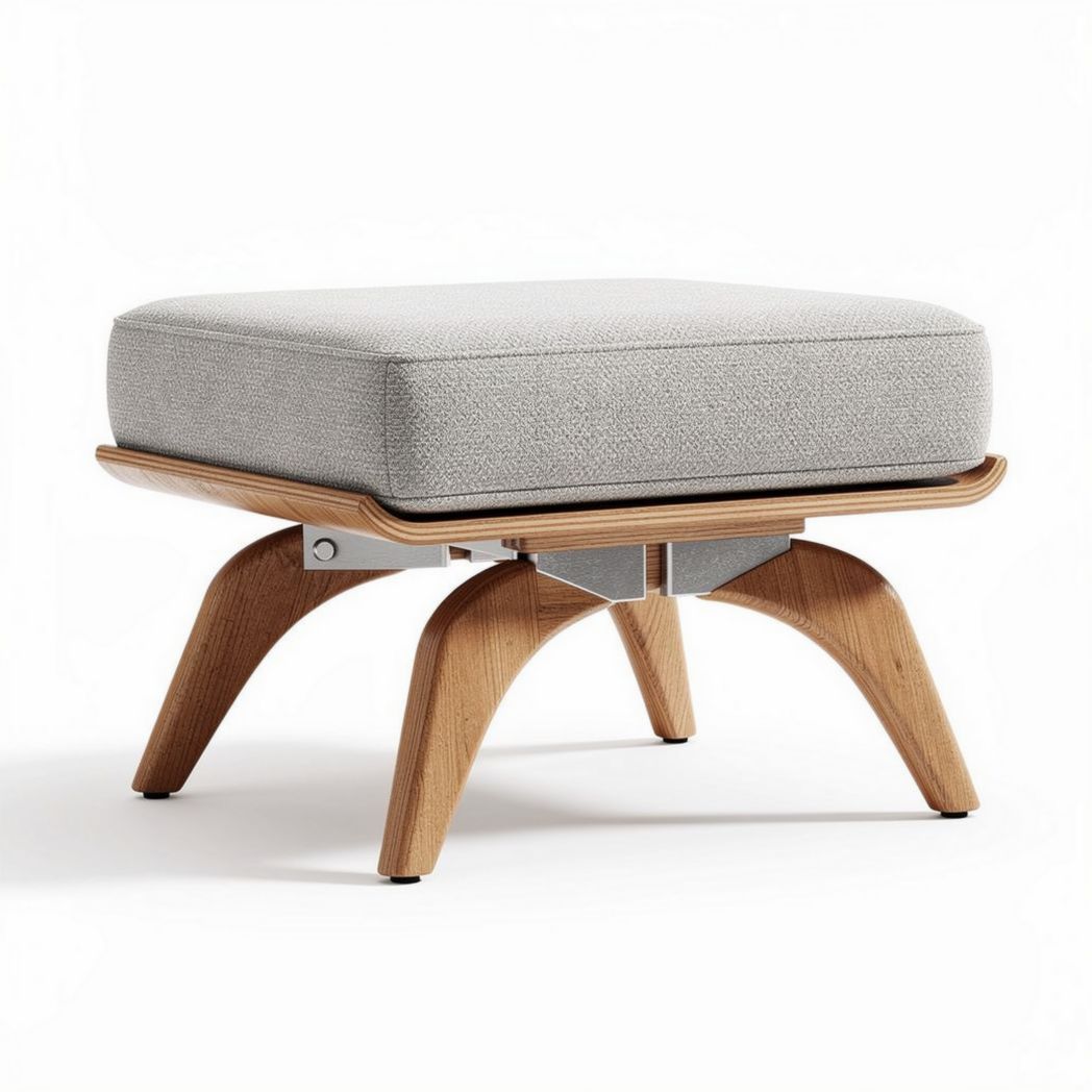 Hassock en bois avec coussin en tissu gris 50 x 50 x 40cm