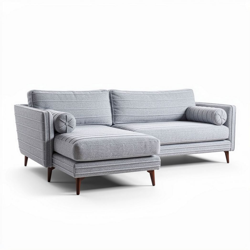 Canapé d'angle en tissu gris avec méridienne 200 x 90 x 85 cm