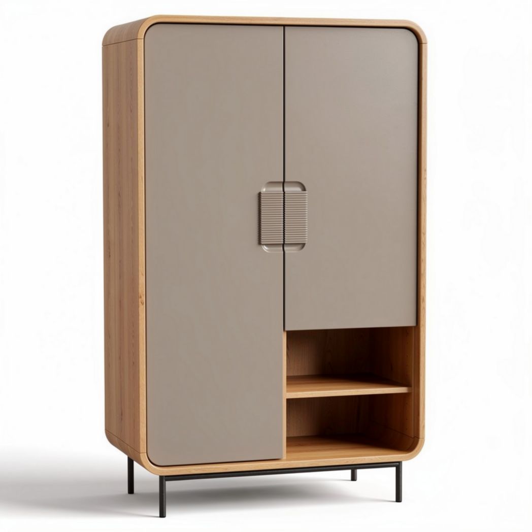 Armoire en bois de chêne et finition grise 80 x 40 x 160cm avec étagères ouvertes