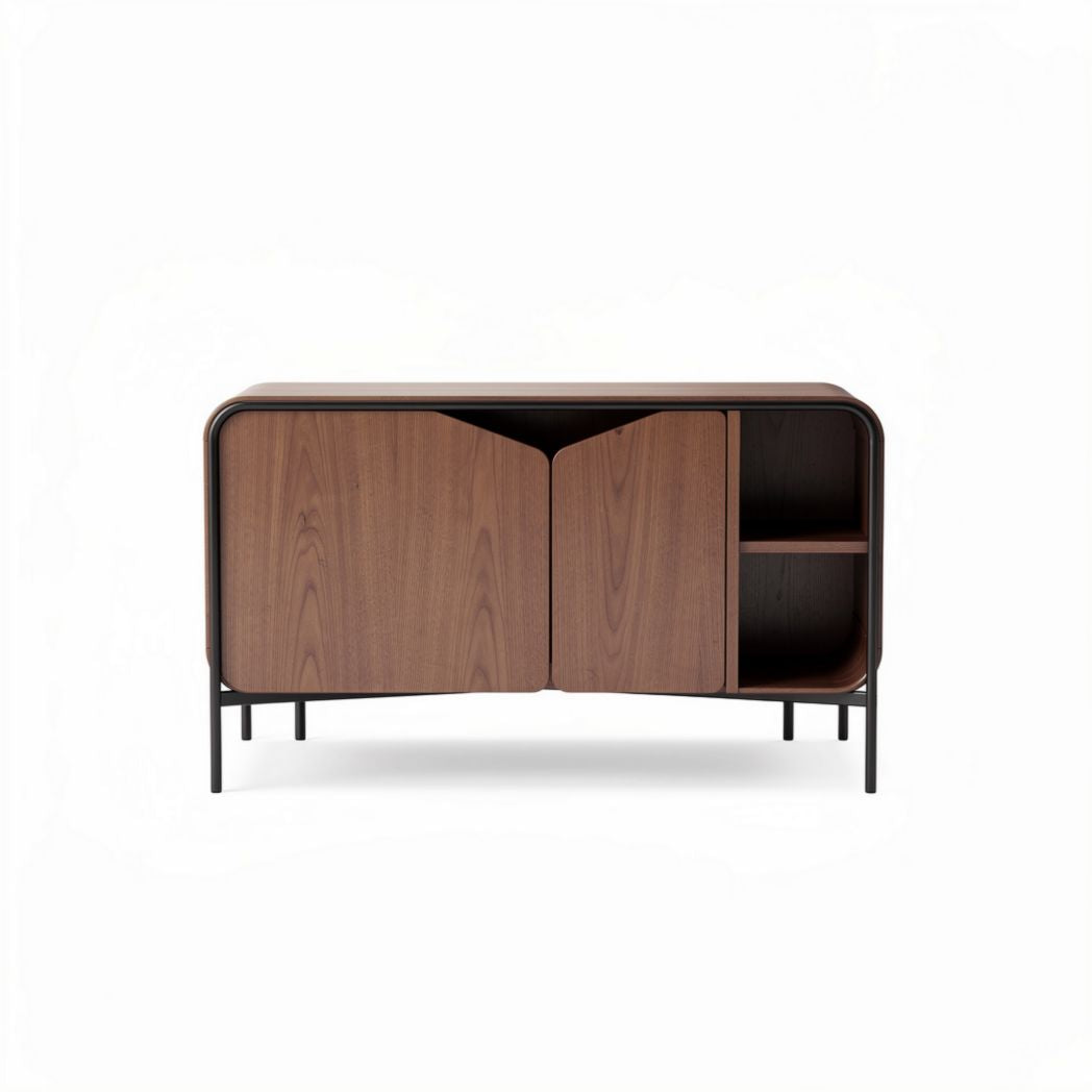 Buffet en bois finition noyer avec portes coulissantes et étagères dimensions 120 x 45 x 75cm
