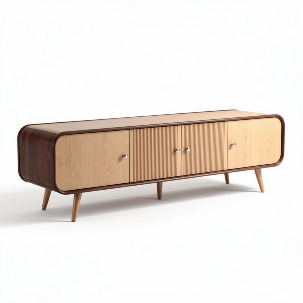 Meuble de rangement en bois naturel 150 x 40 x 45cm avec portes battantes