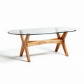 Table basse en verre et bois naturel 120 x 60 x 45 cm pour salon