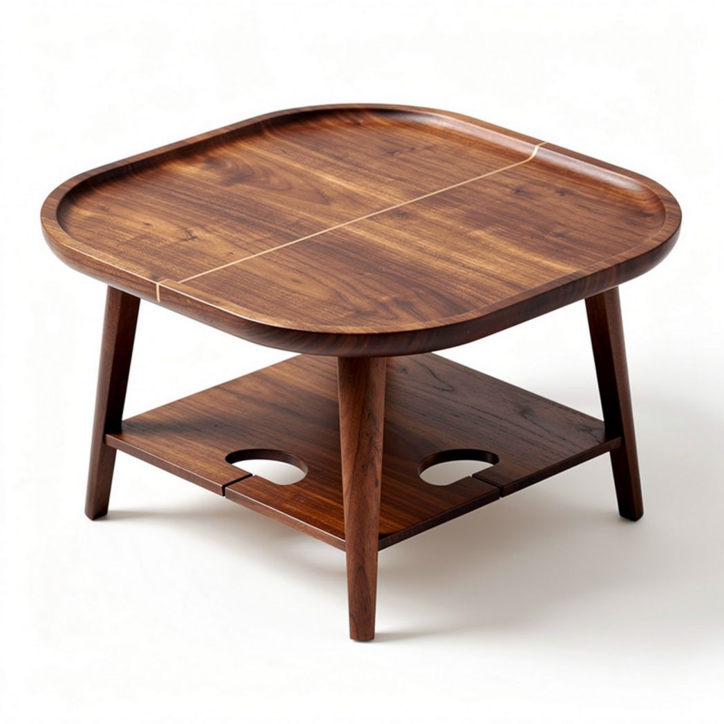 Table basse carrée en bois d'acajou avec plateau en relief 80 x 80 x 40cm