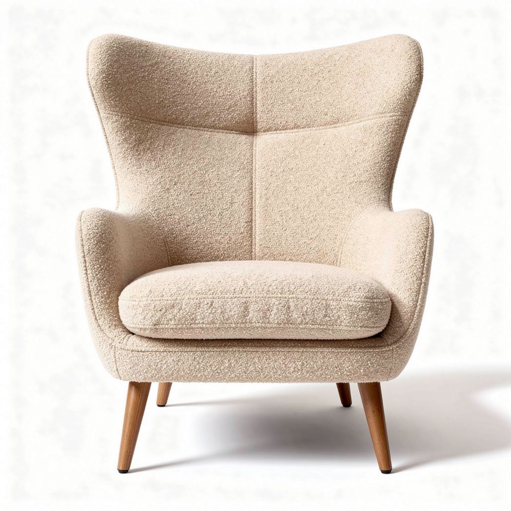 Fauteuil en tissu bouclé beige avec structure en bois dimensions 70 x 80 x 90cm